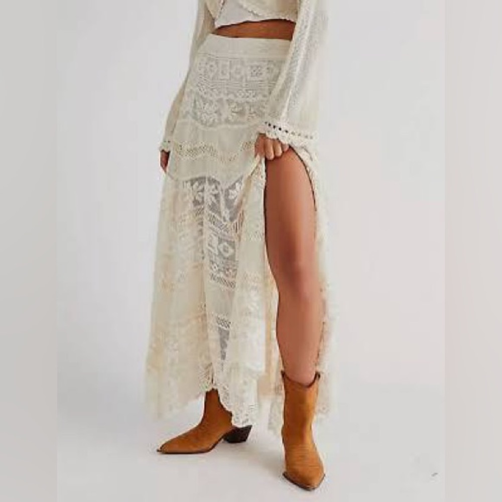 Free People Cream Lace Maxi Skirt